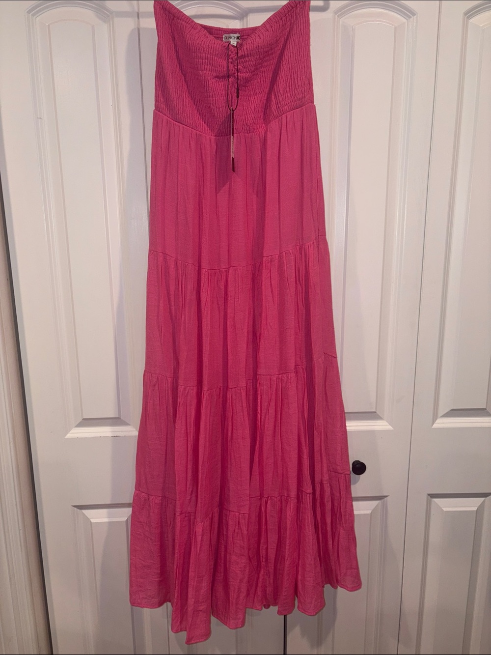 Fashion Nova Hot Pink Tiered Strapless Maxi dress